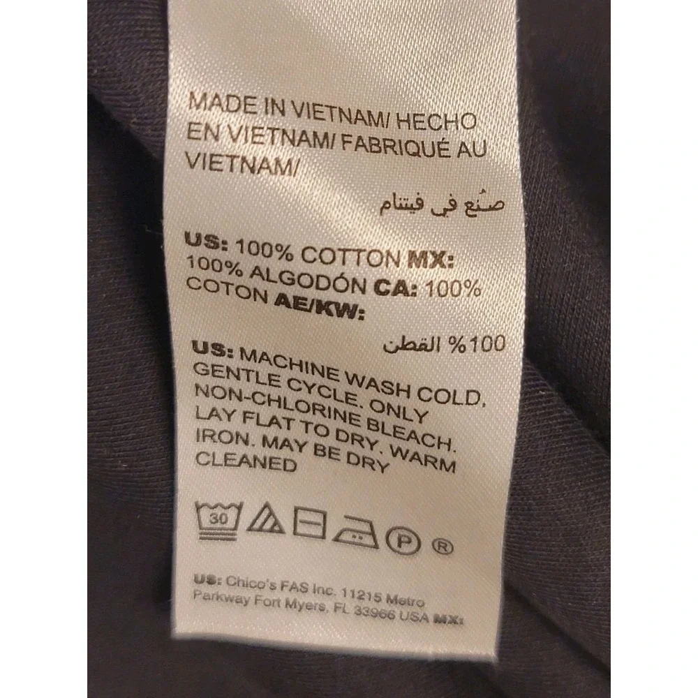Chico's Size 1 Medium Black 100% Cotton T-Shirt Short Sleeve Crew Neck Casual - Picture 8 of 8